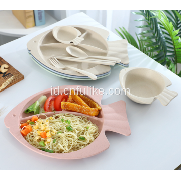 Set Peralatan Makan Jerami Gandum Ikan untuk Bayi